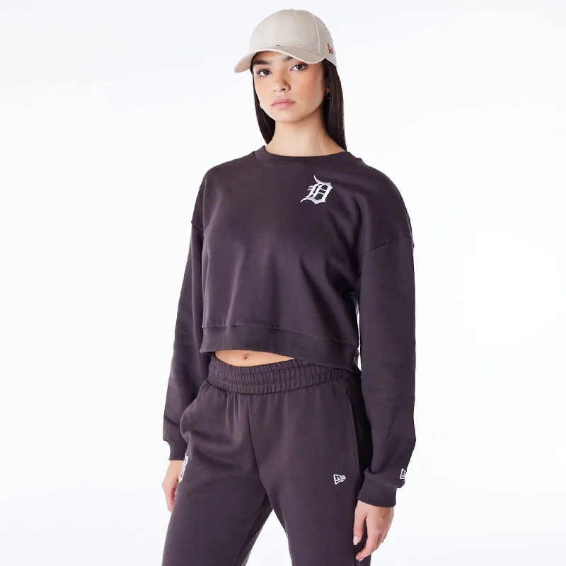 New Deal Detroit Tigers Womens MLB League Essential Dark Brown Crop Crew Neck Sweatshirt