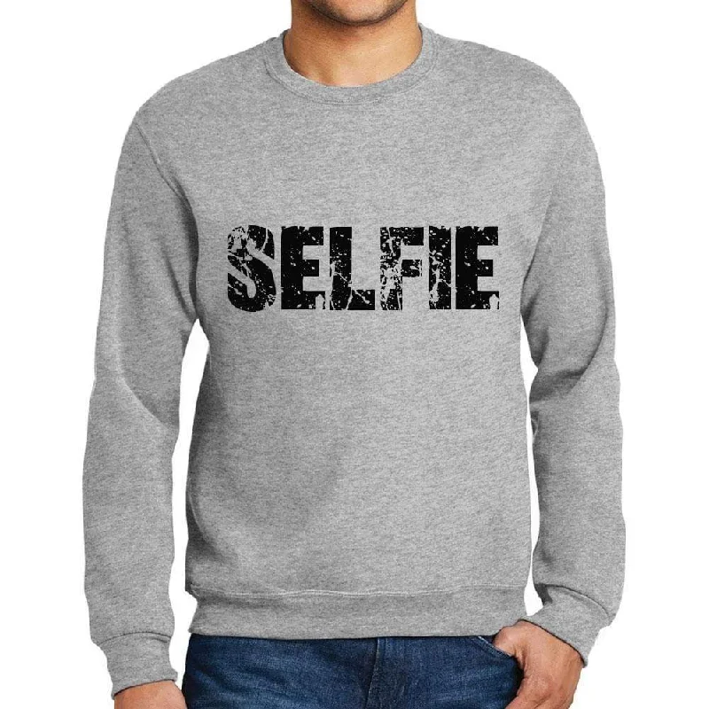 Limited Availability Men's Printed Graphic Sweatshirt Popular Words SELFIE Grey Marl Limited Availability Men's Printed Graphic Sweatshirt Popular Words SELFIE Grey Marl