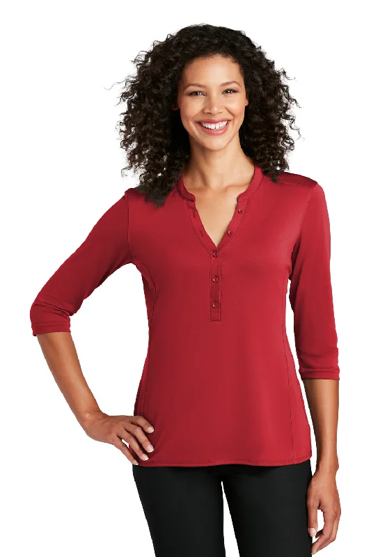 Port Authority Womens Moisture Wicking 3/4 Sleeve Polo Shirt - Rich Red