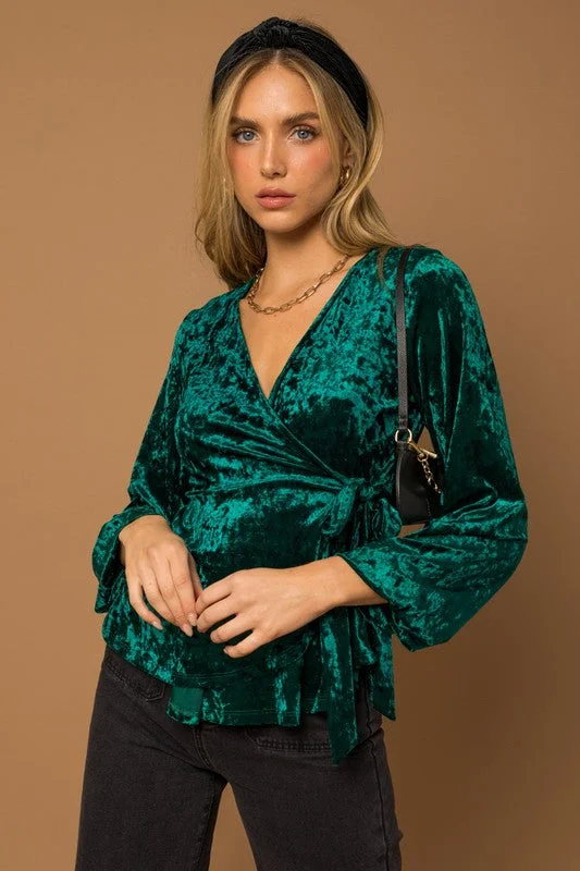 L/S Wrap Waist Tie Velvet Top