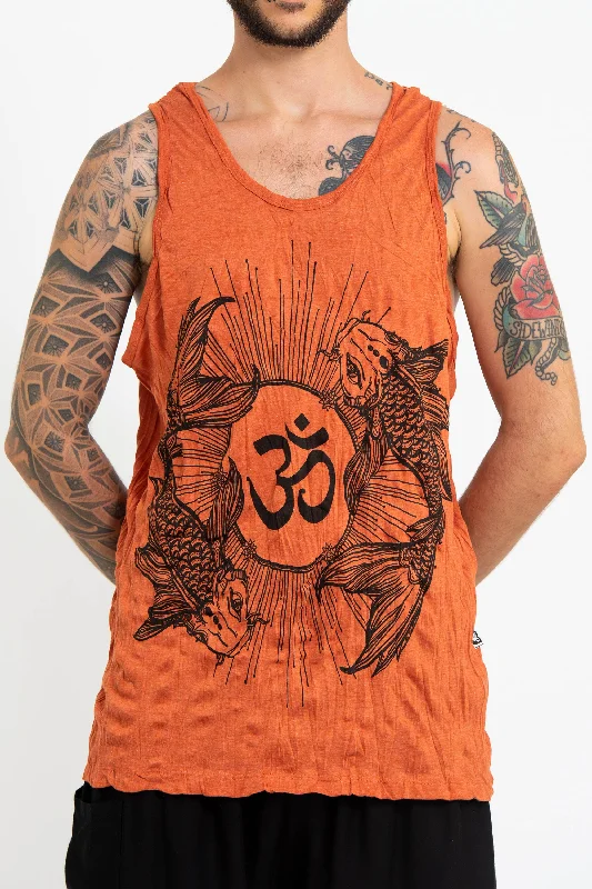 Low Prices Mens Om and Koi Fish Tank Top in Orange