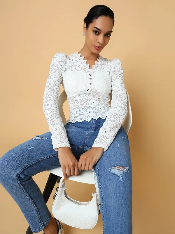 Early Access Women White Solid Top