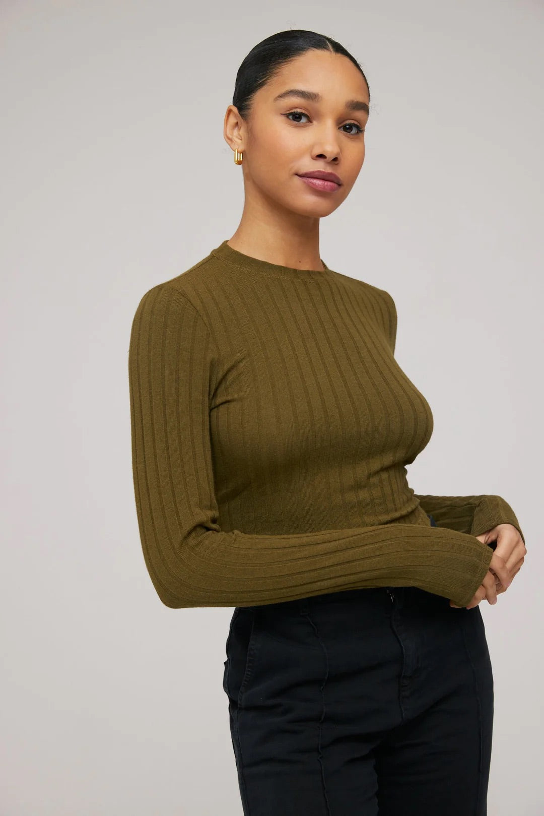 Bella Dahl Long Sleeve Crop Crew Neck - DEEP ROSEMARY