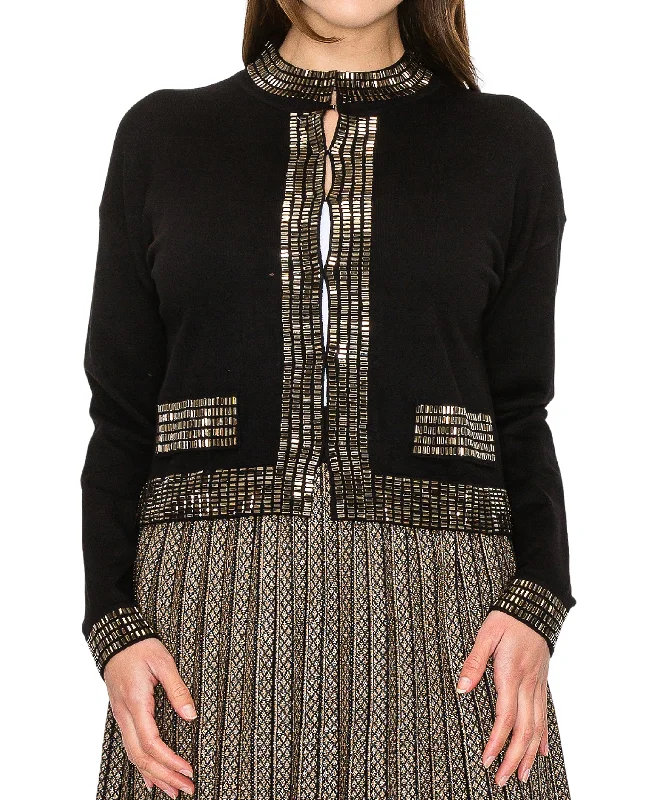 Weekend Shopping Made Better Knit Cardigan w/ Sequin Trim