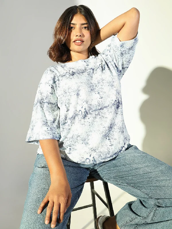 Super Sale Women Blue Abstract Top