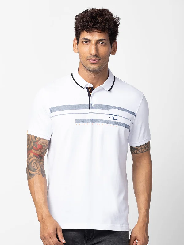 Clearance Items Spykar Men White Cotton Regular Fit Half Sleeve Printed Polo T-Shirt Clearance Items Spykar Men White Cotton Regular Fit Half Sleeve Printed Polo T-Shirt