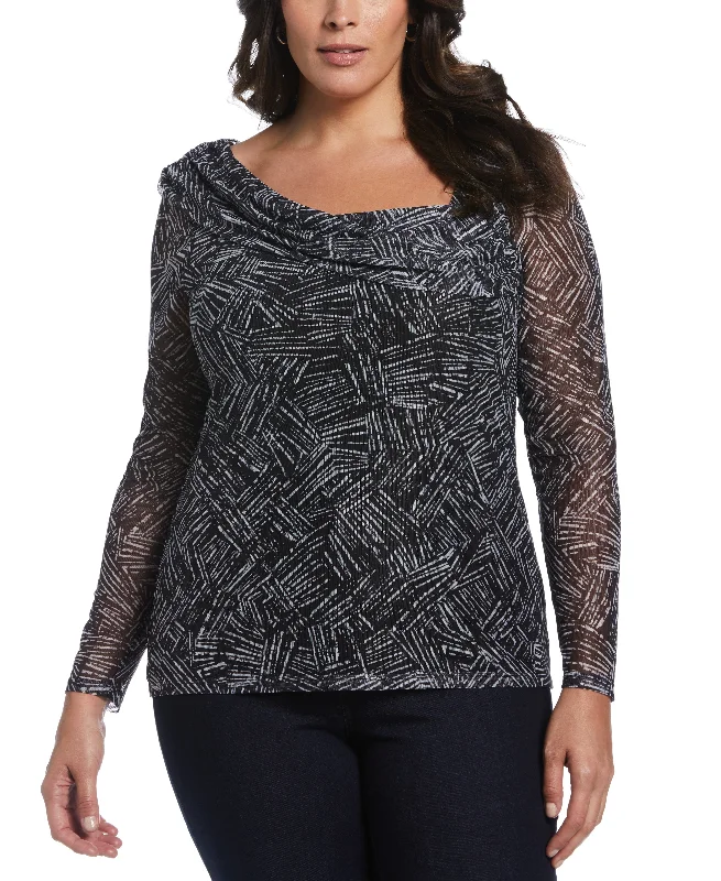 Shop the Weekend Away Plus Size Printed Asymmetrical Mesh Top