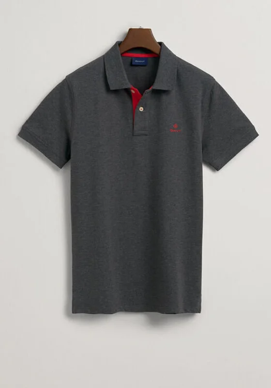 Bargain Prices Gant Contrast Pique Collar Polo Shirt, Antracit Melange