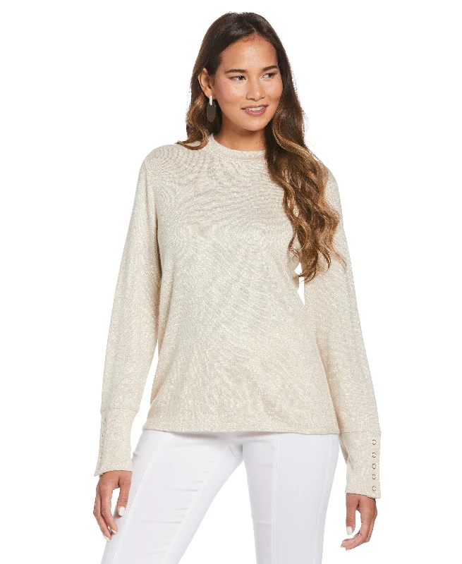 Year-End Clearance Petite Mock Neck Snap Cuff Top
