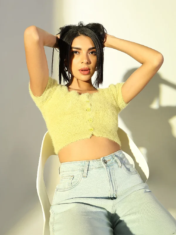 Weekend Savings Spectacular Women Green Solid Crop Top