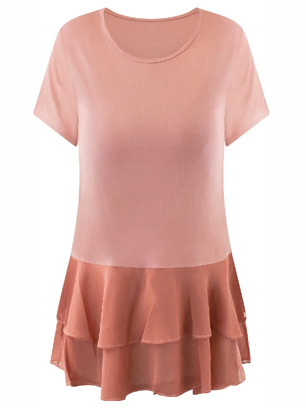 Short Sleeve Chiffon Womens Top With Ruffle