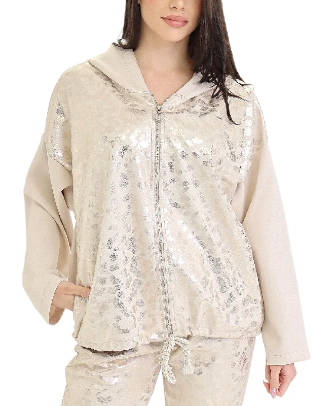 Weekend Steals Await Leopard Metallic Zip Hoodie
