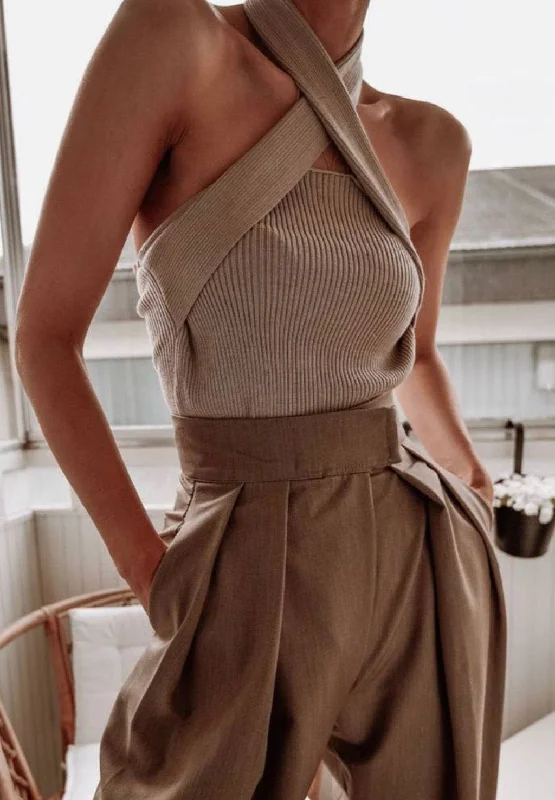 Weekend Bargains to Grab Ribbed Knit Halter Neck Sweater