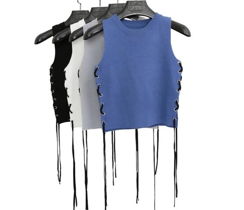 Weekend Discounts to Celebrate Side Laced Cropped Knit Top