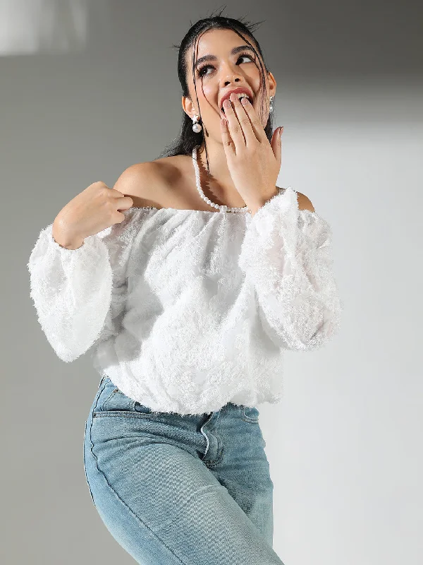 Time-Limited Offer Women White Solid Crop Top with Chain
