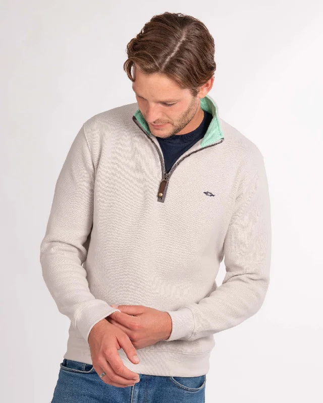 Limited Time Discount Cream Quarter Zip (Aqua Contrast)