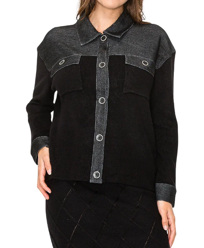Weekend-Only Price Drops Mixed Media Knit Shirt