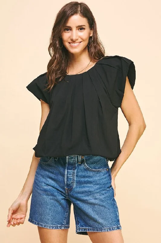 Pinch Pleated SS Woven Top BLACK