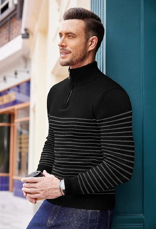 Reduced Prices Striped Zip Up Mock Neck Pullover Sweaters (US Only)