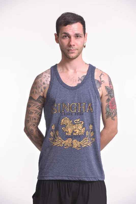 Midnight Madness Vintage Style Singha Beer Tank Top in Denim Blue