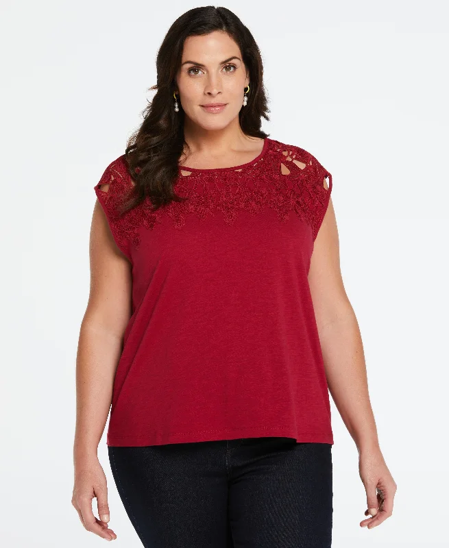 Weekend Savings Extravaganza Plus Size 100% Cotton Lace Yoke Top