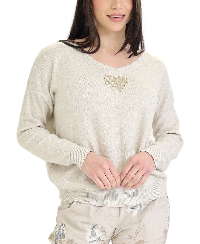 Weekend Sale: Don't Miss Out Knit Top w/ Metallic & Pearl Heart