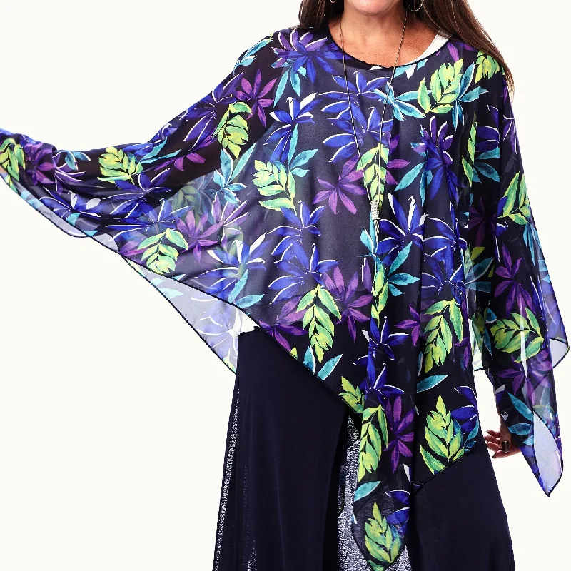 34 - Leaf Print - Blue/Green/Purple on Navy