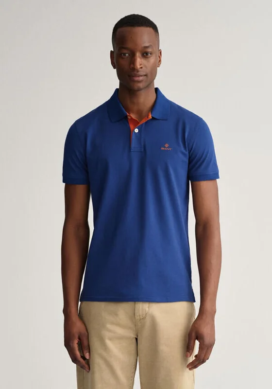 Fantastic Offers Gant Contrast Pique Collar Polo Shirt, Deep Blue