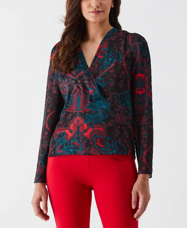 Weekend Specials to Relish Petite Grand Tapestry Print Cross-Front Blouse