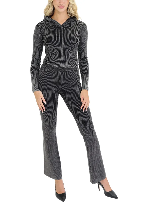 Weekend Deals That Excite Crop Ribbed Hoodie & Pants Set- 2 Pc Set