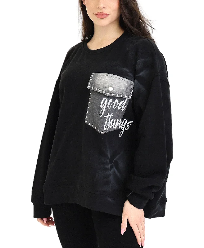 Closeout Deal Sweater w/ Denim Pocket Detail