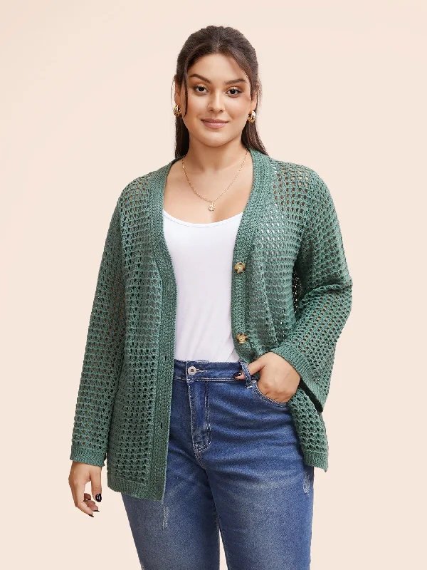 Cotton Texture Cut Out Bell Sleeve Cardigan