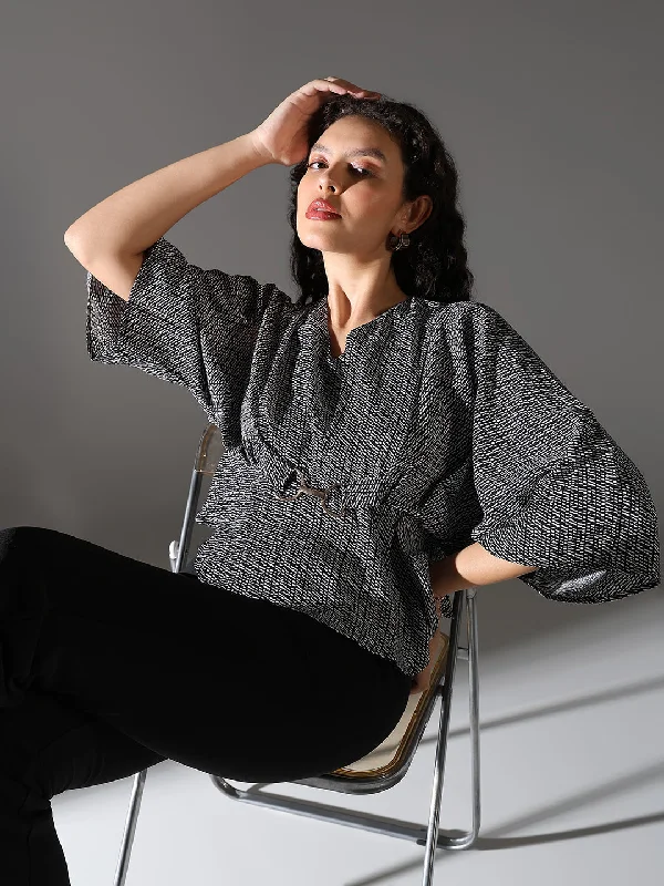 Weekend Savings Spree Women Black Geometric Top