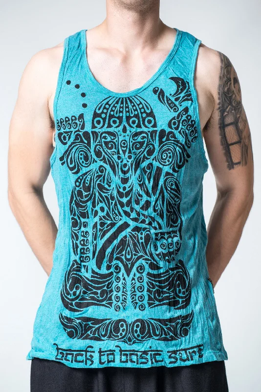 Weekend Bargains to Indulge In Mens Tattoo Ganesh Tank Top in Turquoise