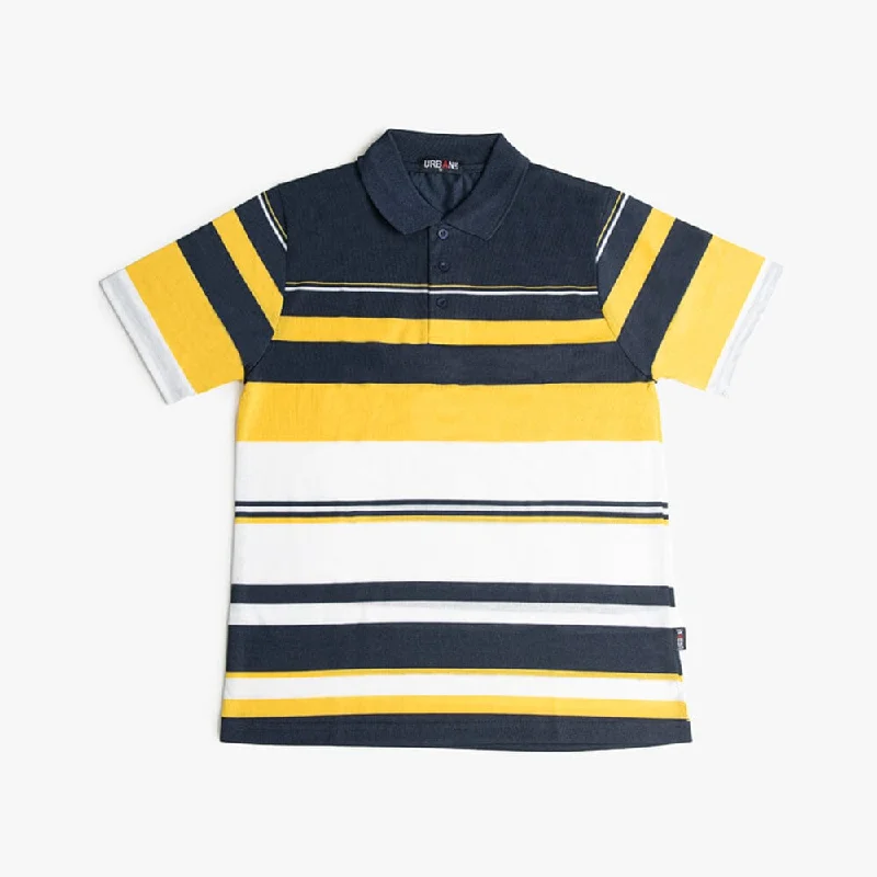 Bonus Savings Urban Life Mens Golfer Navy Yellow Stripe