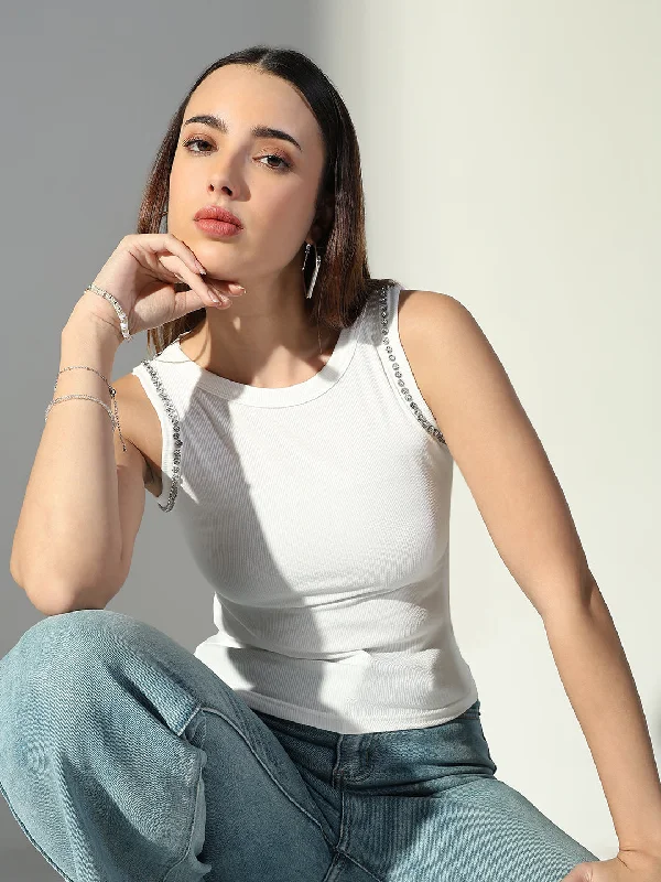 Weekend Bargains to Love Women White Solid Crop Top