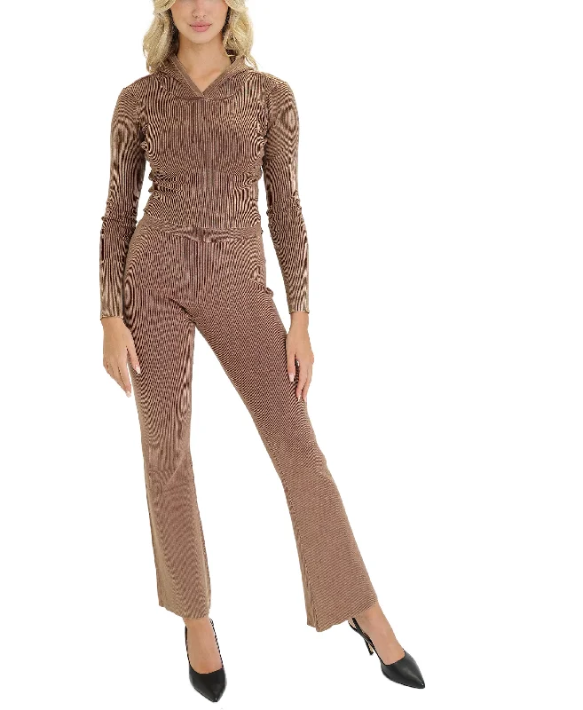 Weekend Bargains to Celebrate Crop Ribbed Hoodie & Pants Set- 2 Pc Set