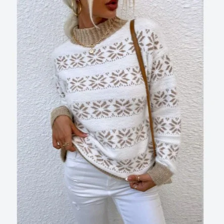 Half High Neck Snowflake Sweater Women Wholesale