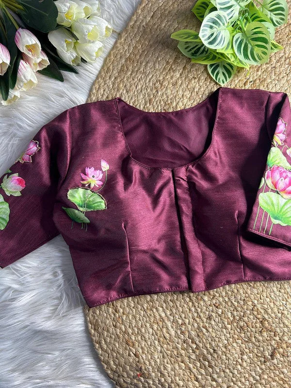 Weekend Specials to Delight Women's Wine Colour Silk Readymade Blouse