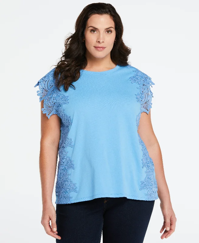 Special Discount Plus Size Knit Top with Lace Detail