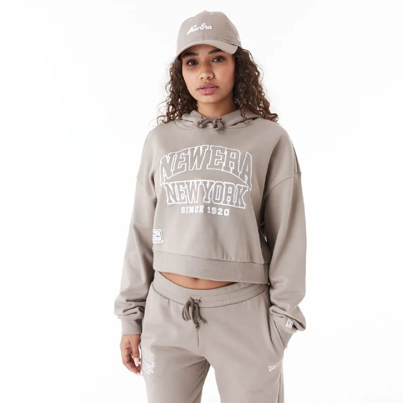 Overstock Sale New Era Womens Arch Wordmark Brown Crop Pullover Hoodie