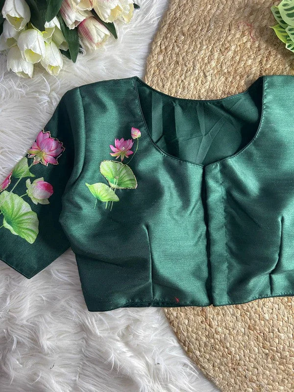 Weekend Deals That Dazzle Women's Green Colour Silk Readymade Blouse