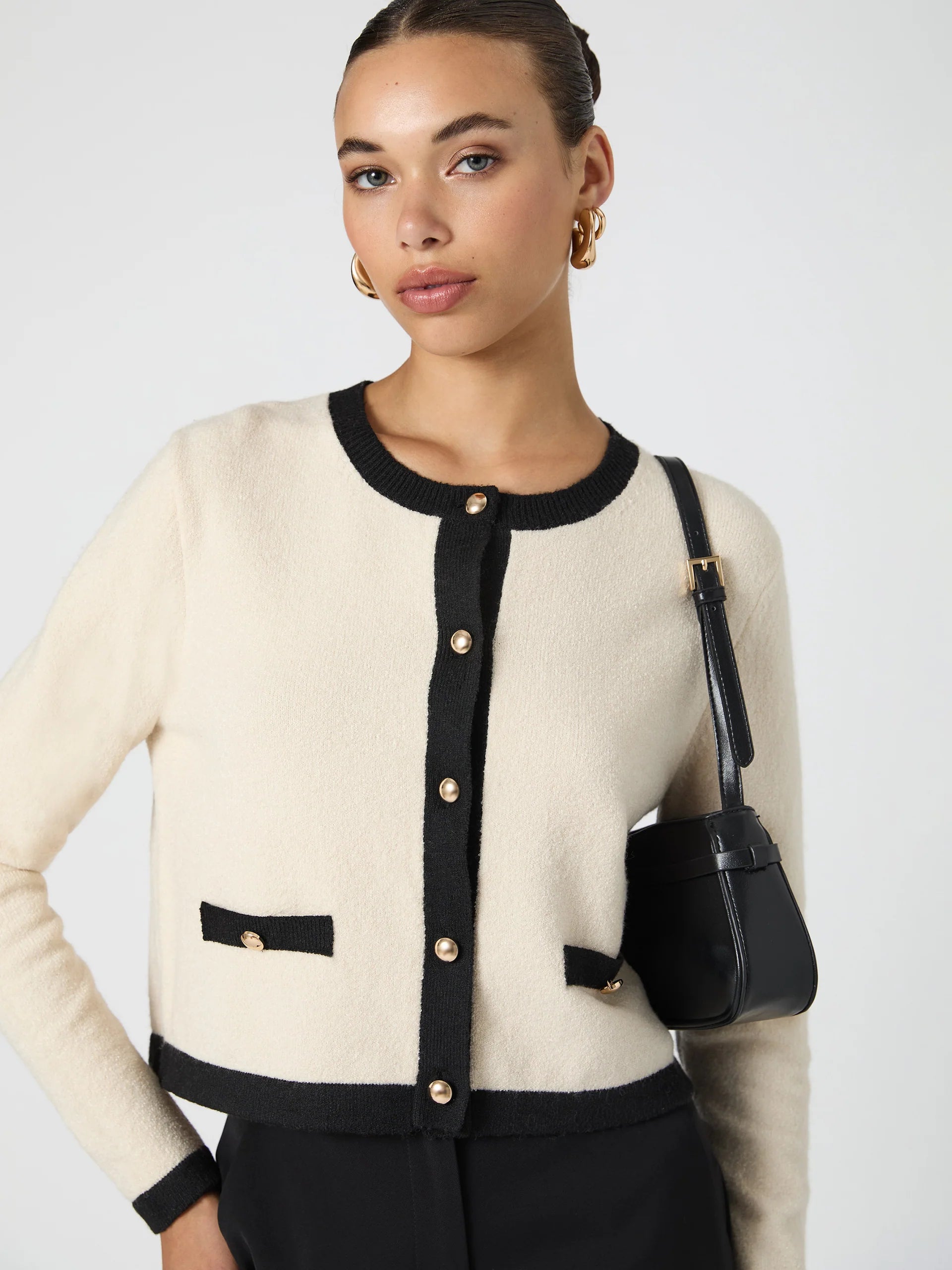 Vhari Contrast Cardigan in Cream