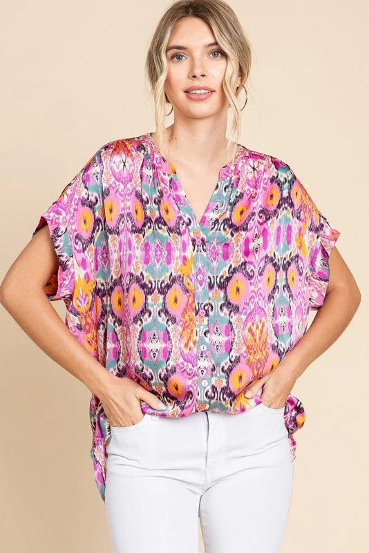 Take The Lead Satin Button Up Top