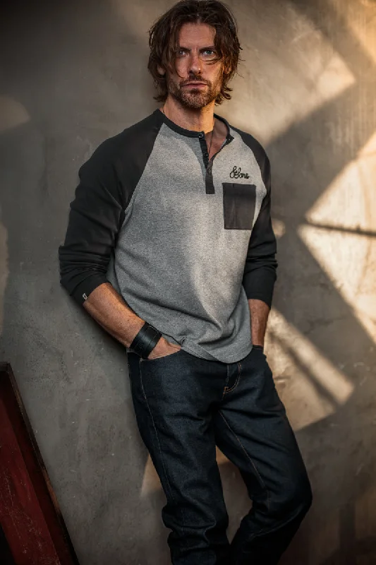 Crazy Deals &SONS Infield Raglan Henley Shirt Grey/Charcoal