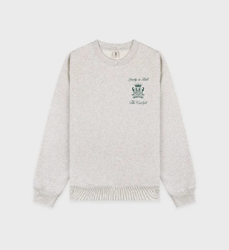 Deep Discounts The Carlyle Crest Crewneck - Heather Gray/Forest