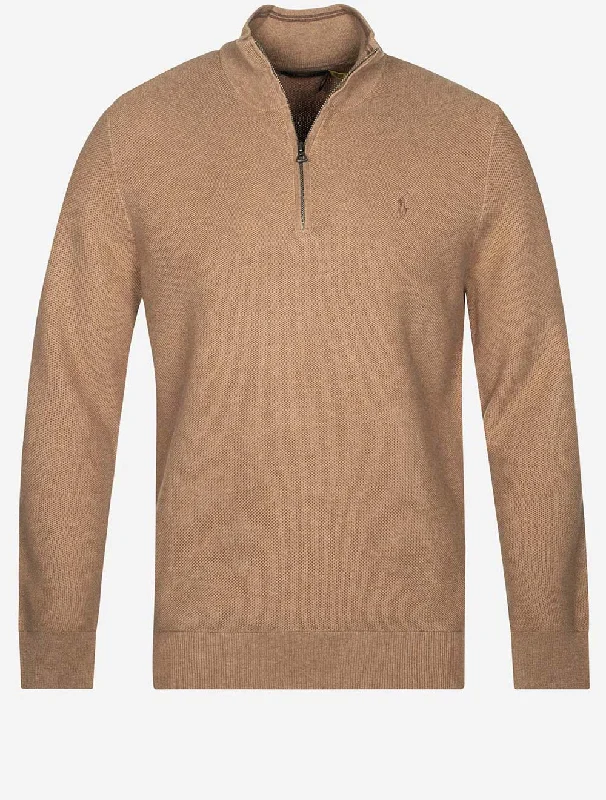 Weekend Discounts to Love Piqué-Pullover mit halbem Reißverschluss Braun
