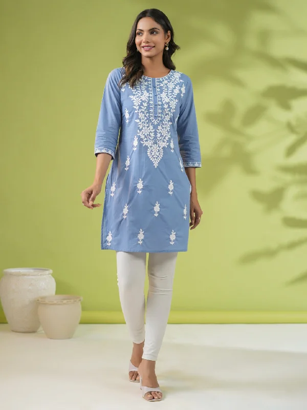 Weekend Deals to Make You Happy Women Blue Cambric Tunic