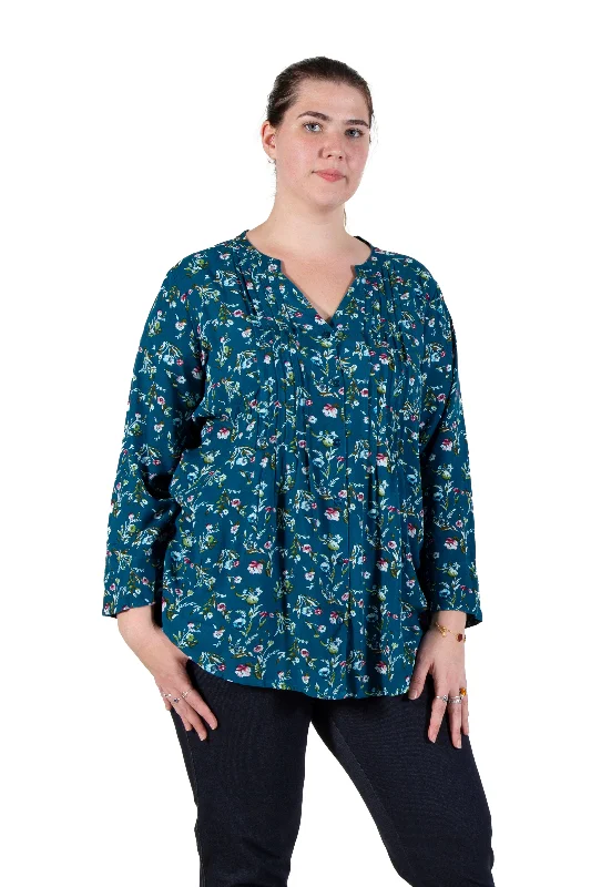 Pleat Front Printed Rayon Top - Plus Size