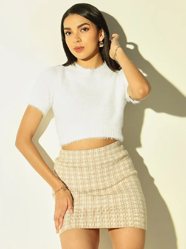 Overstock Clearance Women White Solid Crop Top